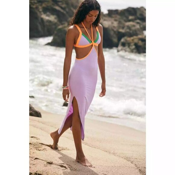 NWT ANTHROPOLOGIE OneOne Lia 2pc Strappy Long Dress Coverup Lavender\Neon M - Picture 4 of 12
